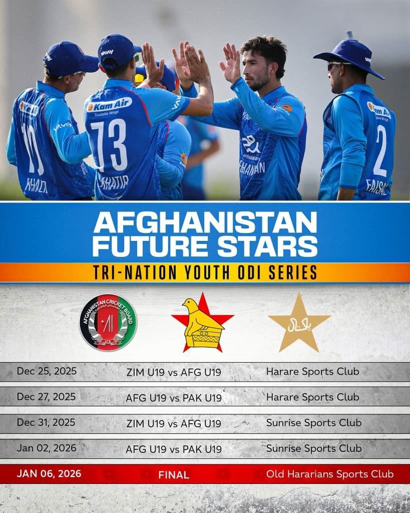 د افغانستان د ۱۹ کلونو کم عمره لوبډله نن په درې اړخیزه لوبلړۍ کې له زمبابوې سره مخ ده